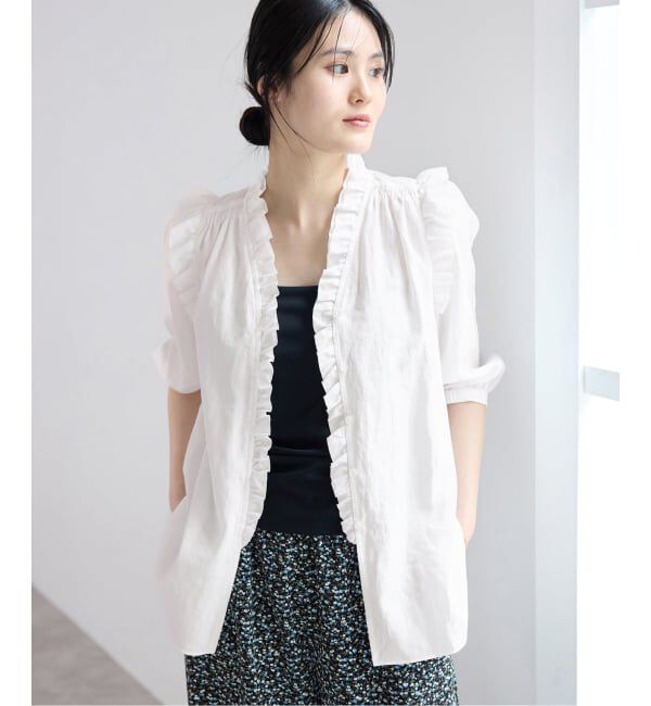 IENA「《予約/一部店舗限定》 コットンシュリンク7分袖ブラウス」|シャツ・ブラウス|