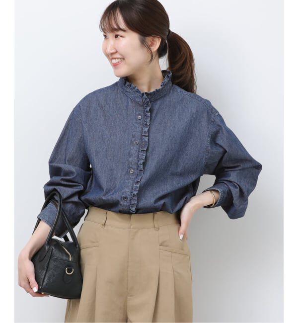 JOURNAL STANDARD relume「《WEB限定追加予約4》スタンドネックデニムフリルブラウス」|シャツ・ブラウス|