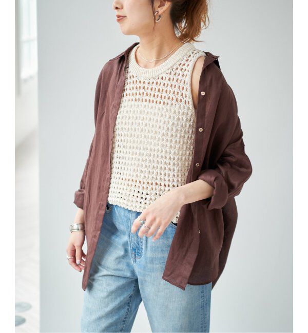 Spick and Span「《ゆったりサイズ》追加 80リネンカシュクール ビッグシャツ」|シャツ・ブラウス|