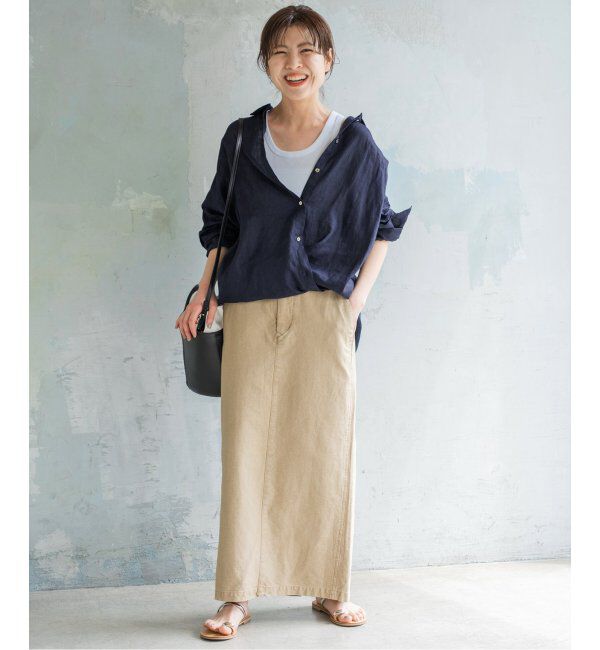 Spick and Span「《ゆったりサイズ》追加 80リネンカシュクール ビッグシャツ」|シャツ・ブラウス|