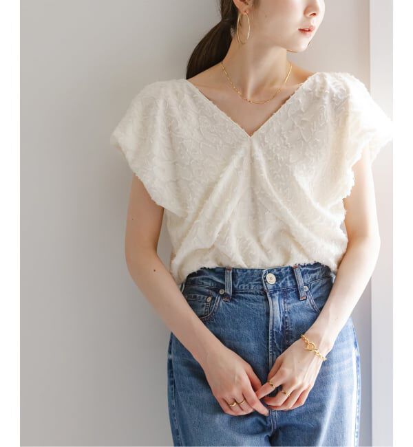 NOBLE「【洗える】レオパードジャガードデコルテVブラウス」|シャツ・ブラウス|