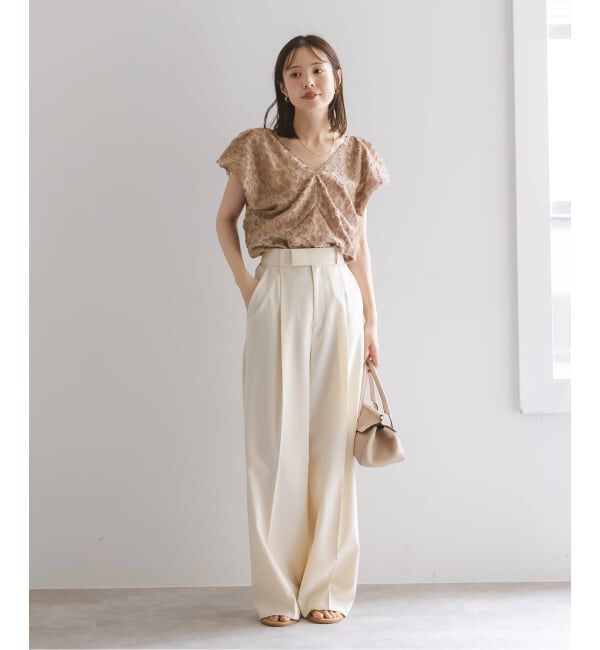 NOBLE「【洗える】レオパードジャガードデコルテVブラウス」|シャツ・ブラウス|