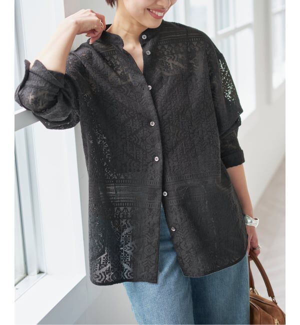 Spick and Span「スタンドカラーレースシャツ」|シャツ・ブラウス|ブラック