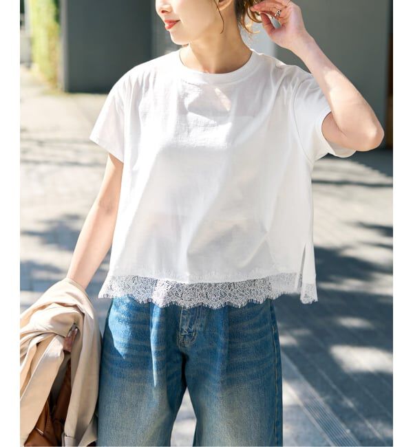 Spick and Span「《一部店舗+WEB限定予約》ヘムレース付きTシャツ」|Tシャツ・カットソー|
