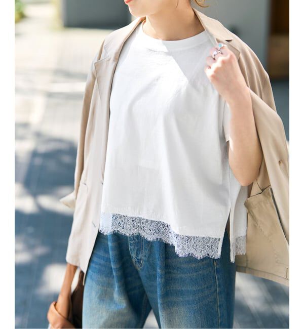 Spick and Span「《一部店舗+WEB限定予約》ヘムレース付きTシャツ」|Tシャツ・カットソー|