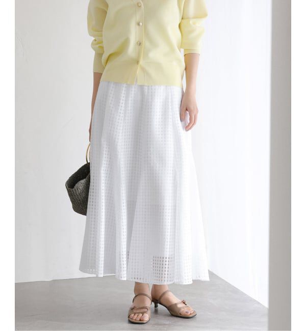  「【洗える】シアーチェックパネルスカート」|スカート|ホワイト