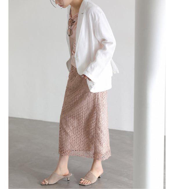  「【洗える】ラティスレーススカート」|スカート|ピンク B