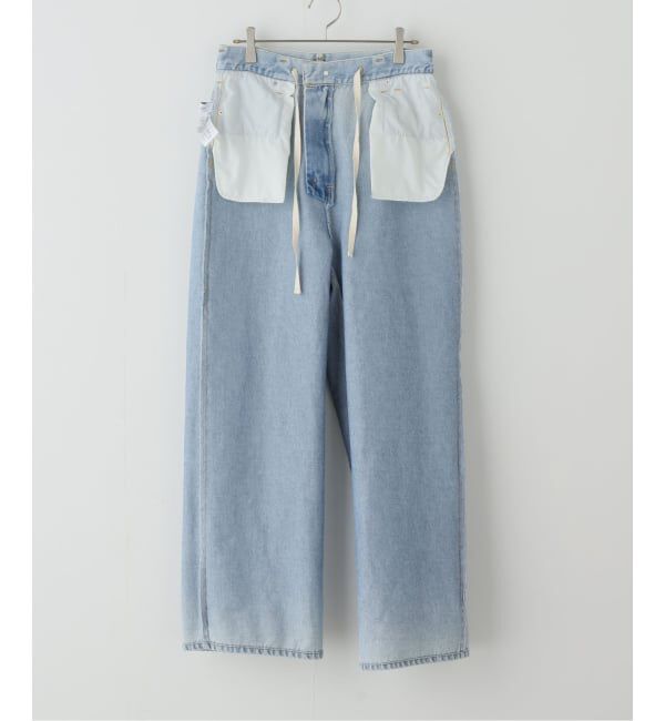  「【洗える】ドロストワイドデニムパンツ」|デニム|