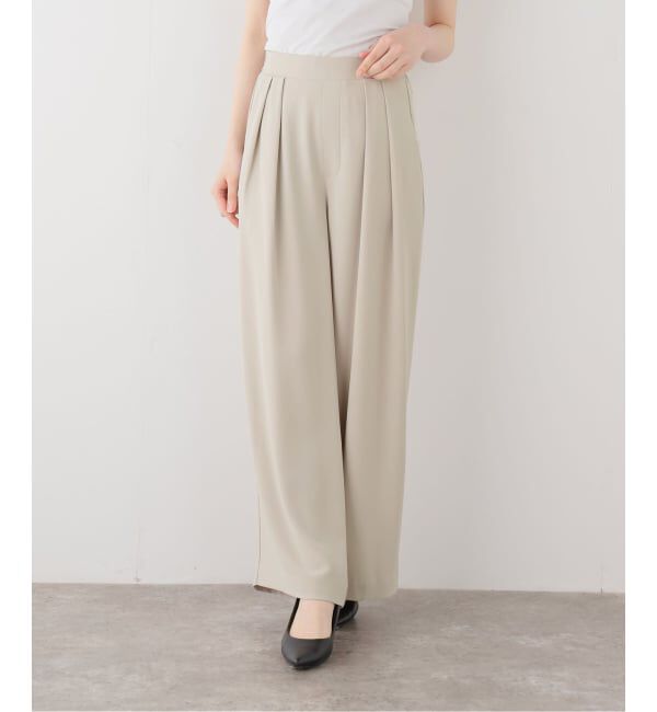  「【洗える】ツータックストレートパンツ」|スラックス|ベージュ