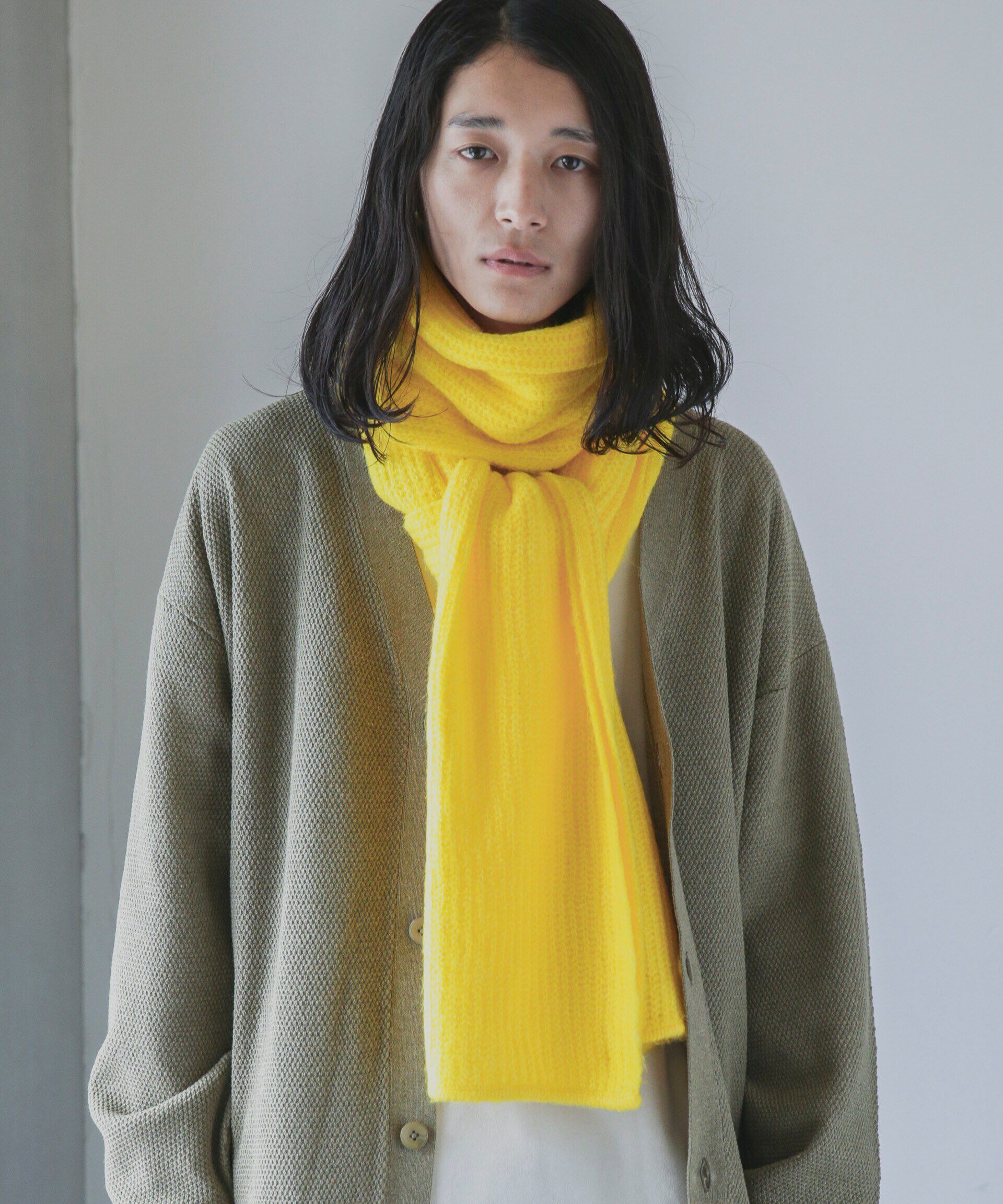 nano･universe「WEB限定 モヘヤライクワイドストール」|マフラー|イエロー