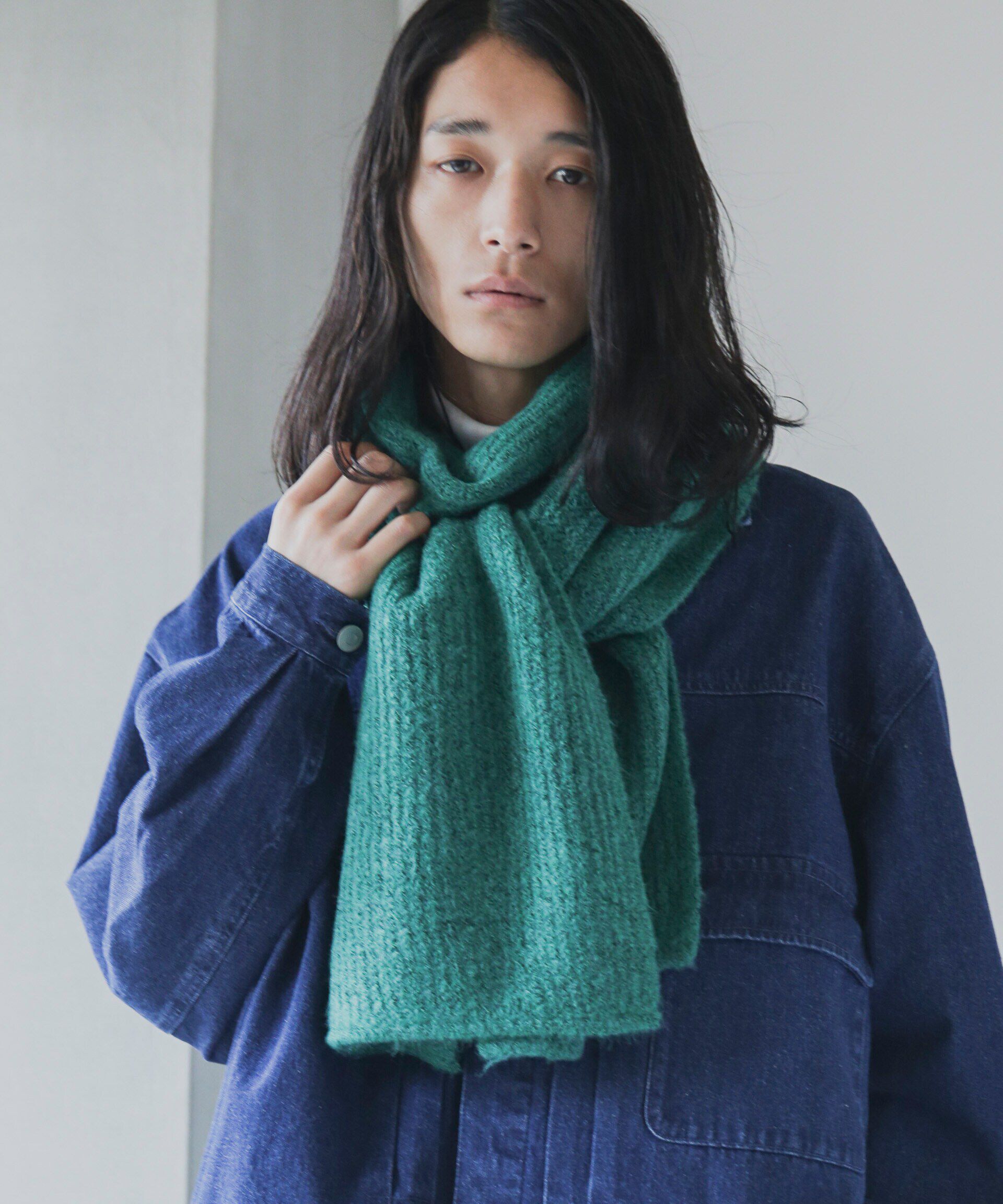 nano･universe「WEB限定 モヘヤライクワイドストール」|マフラー|グリーン