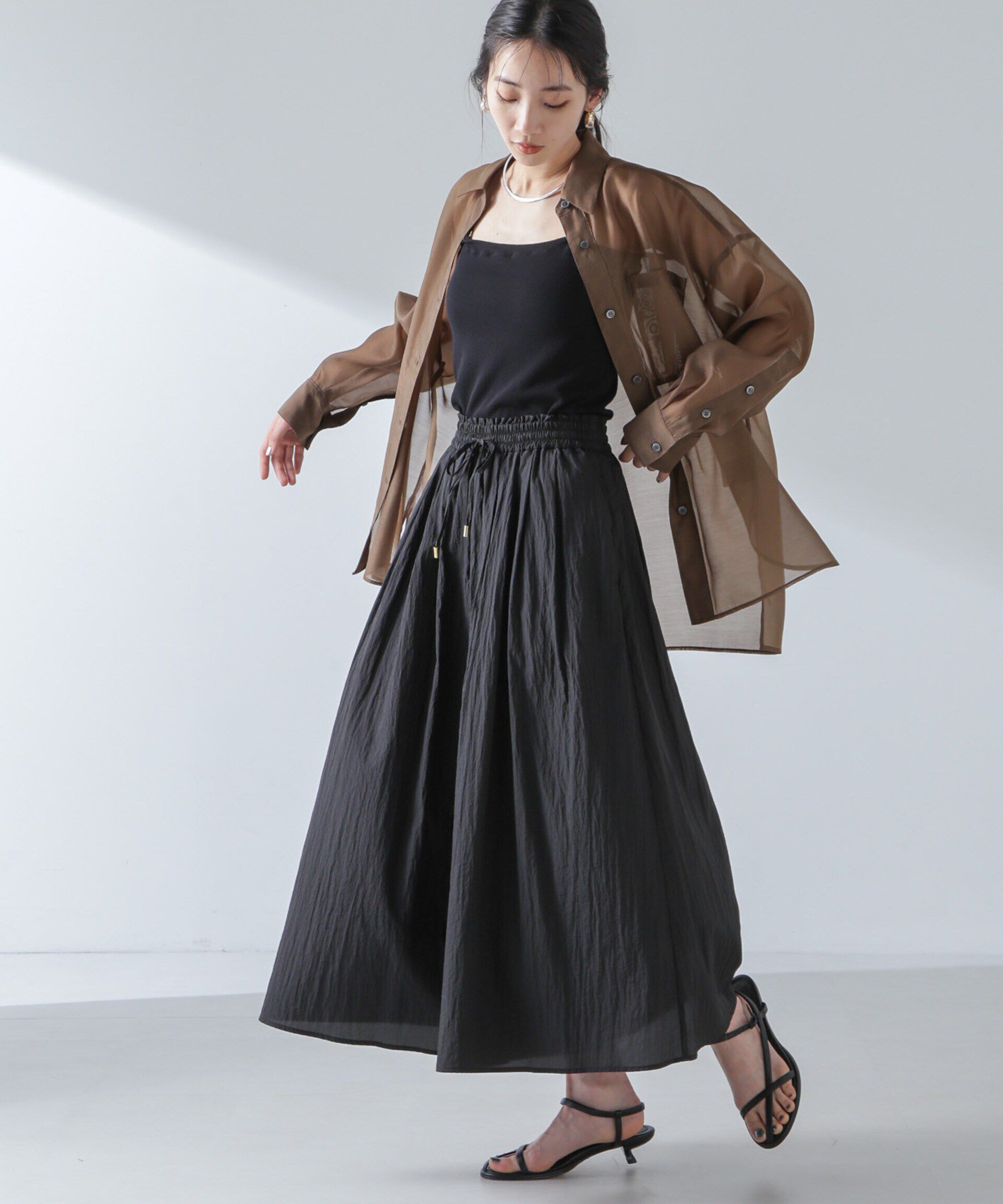 nano･universe「ナイロンタッサーギャザースカーチョ（セットアップ可）」|チノ|