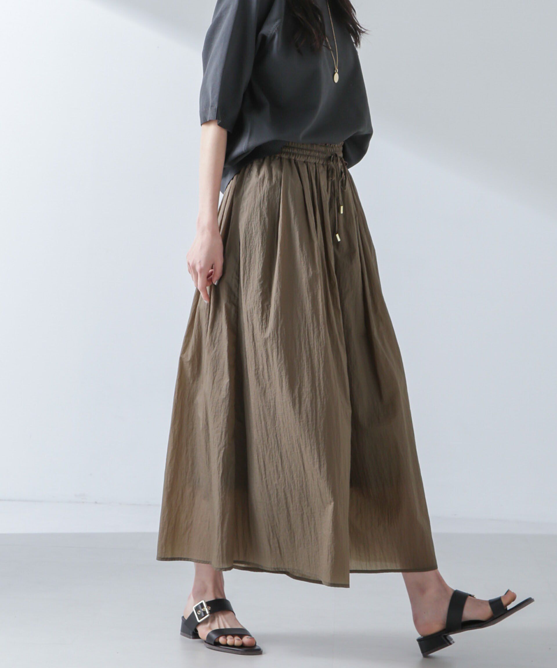 nano･universe「ナイロンタッサーギャザースカーチョ（セットアップ可）」|チノ|カーキブラウ 4