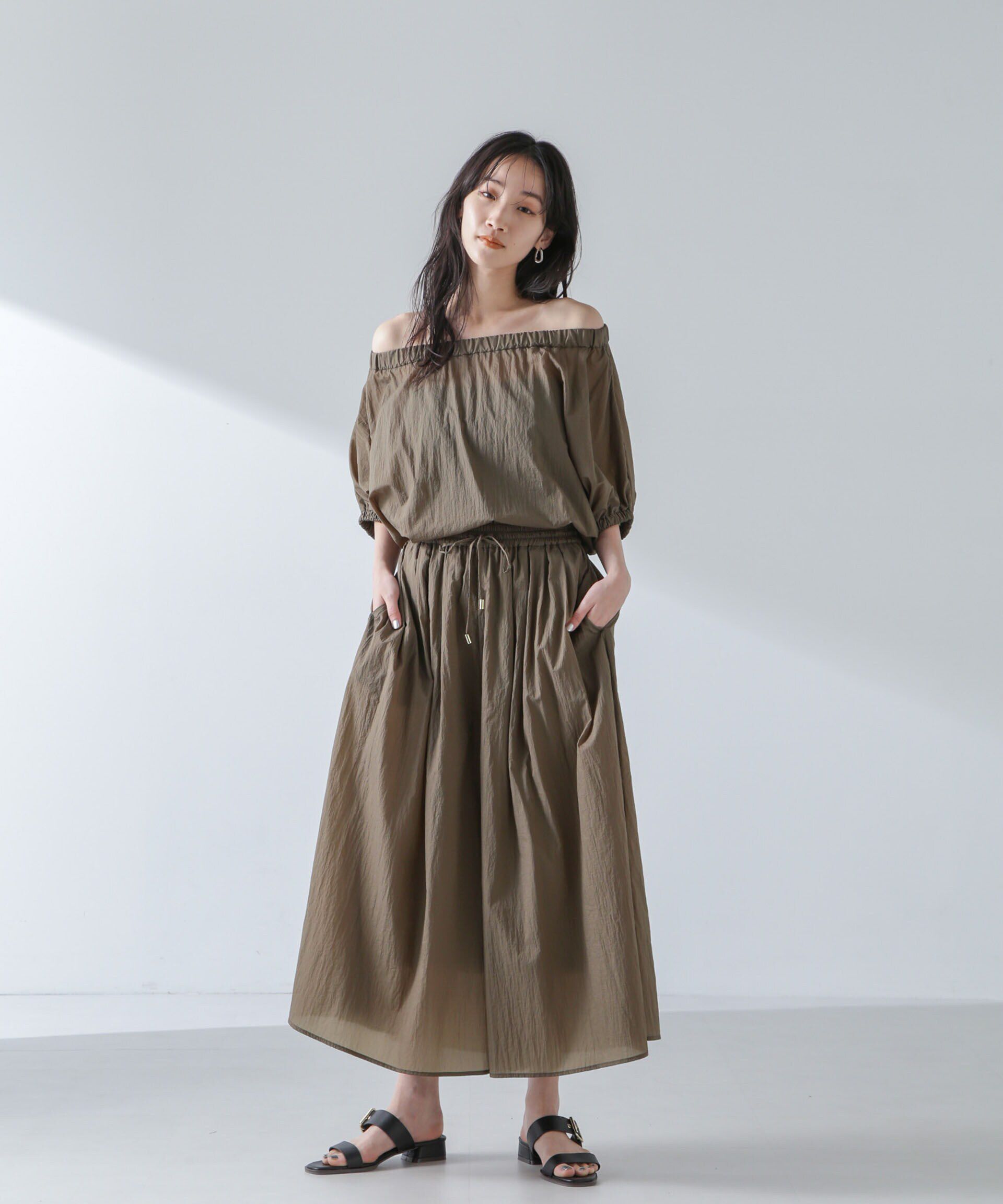 nano･universe「ナイロンタッサーギャザースカーチョ（セットアップ可）」|チノ|