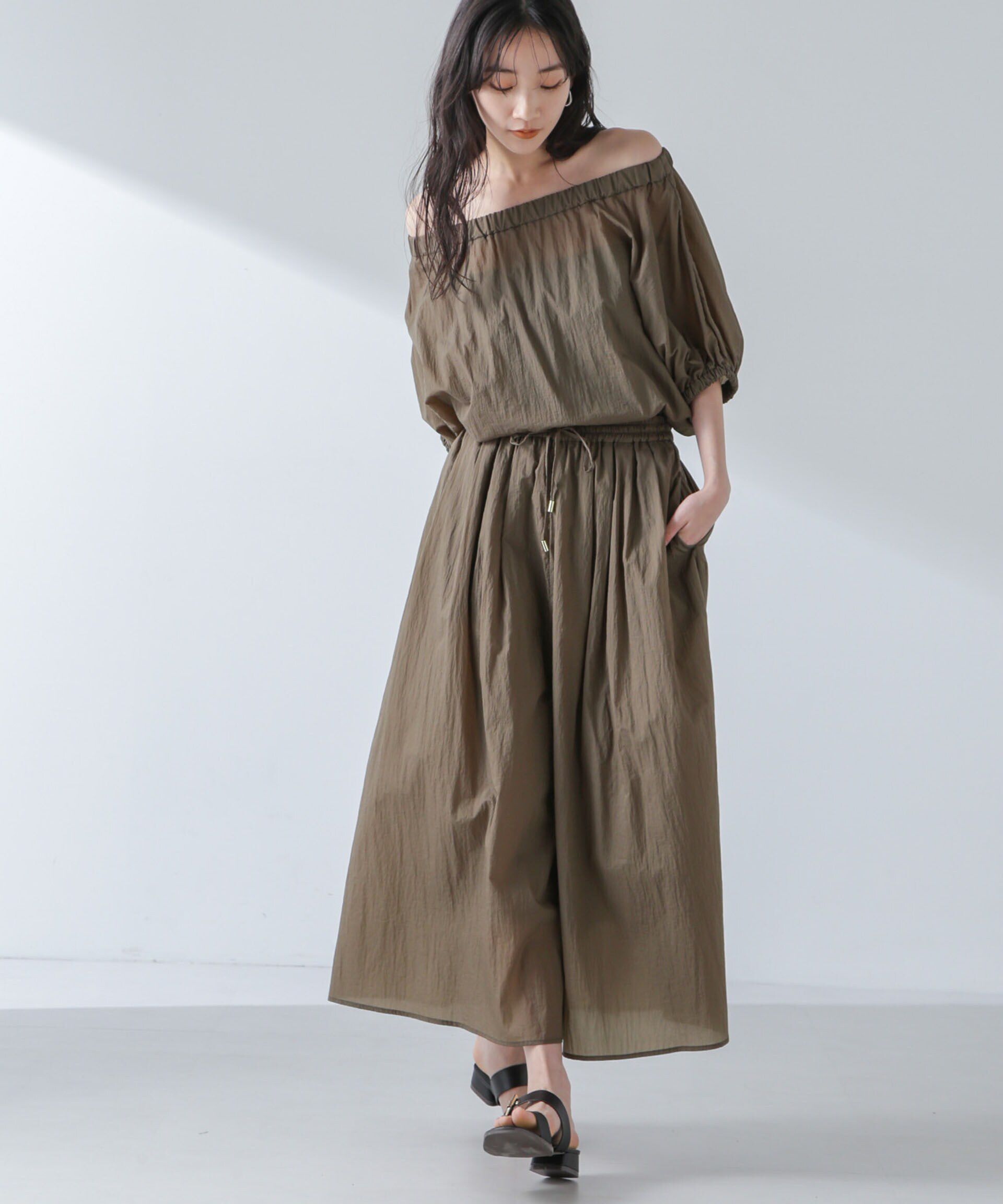 nano･universe「ナイロンタッサーギャザースカーチョ（セットアップ可）」|チノ|