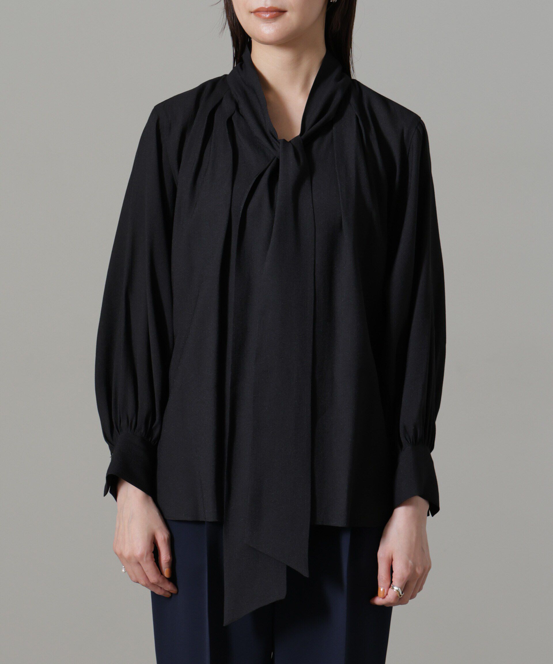 nano･universe「リンクルドビーリボンタイブラウス」|シャツ・ブラウス|