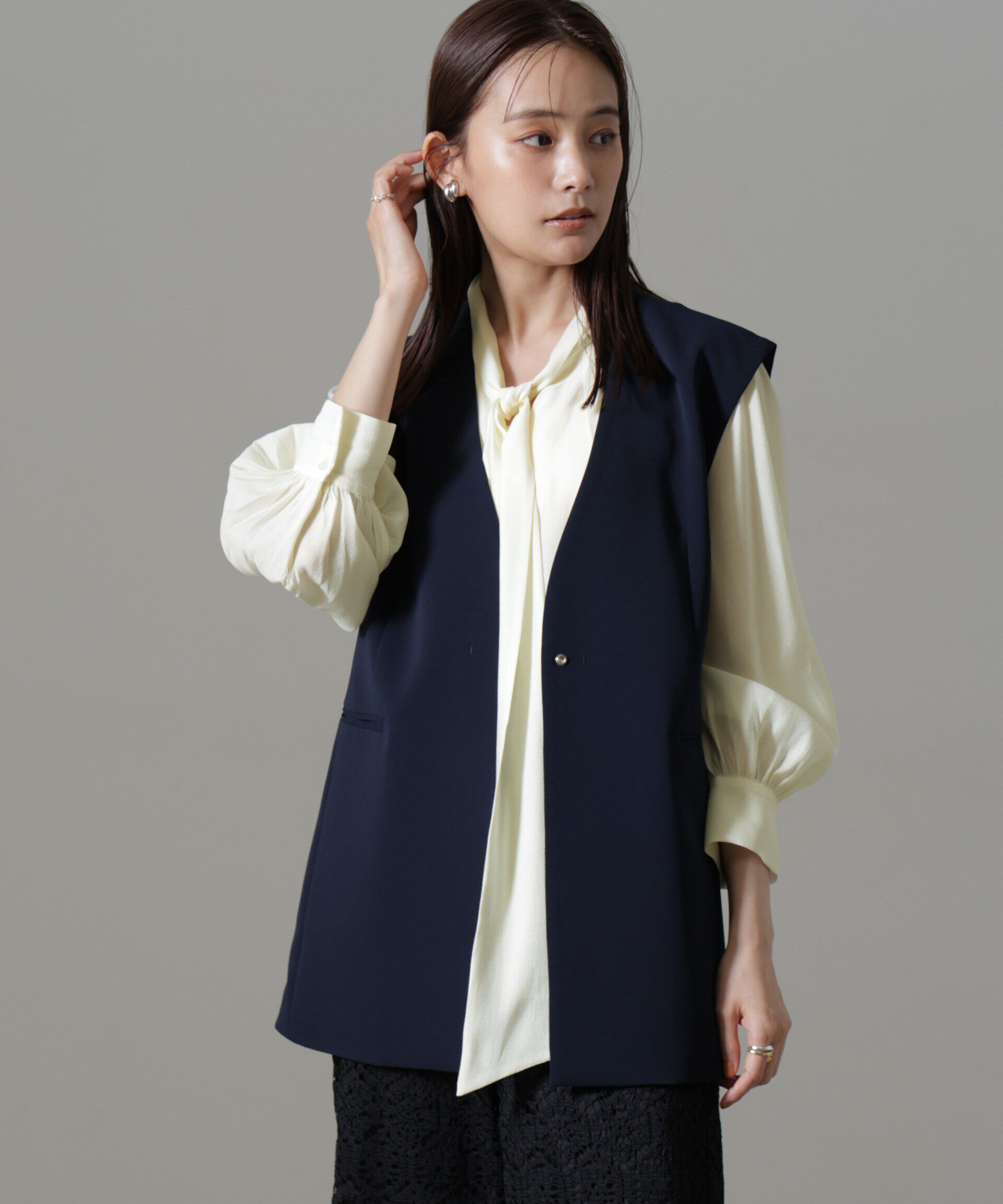 nano･universe「リンクルドビーリボンタイブラウス」|シャツ・ブラウス|