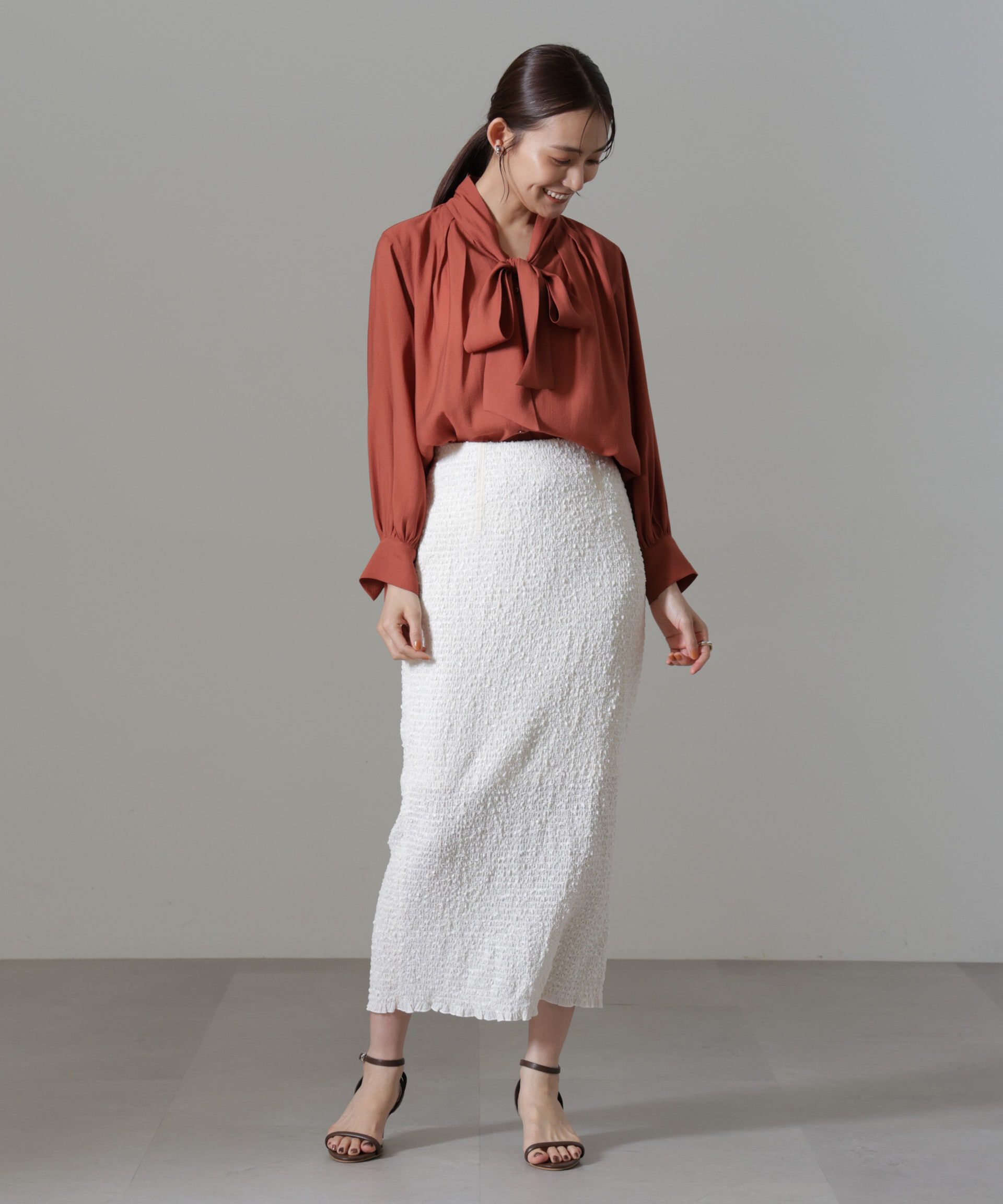 nano･universe「リンクルドビーリボンタイブラウス」|シャツ・ブラウス|