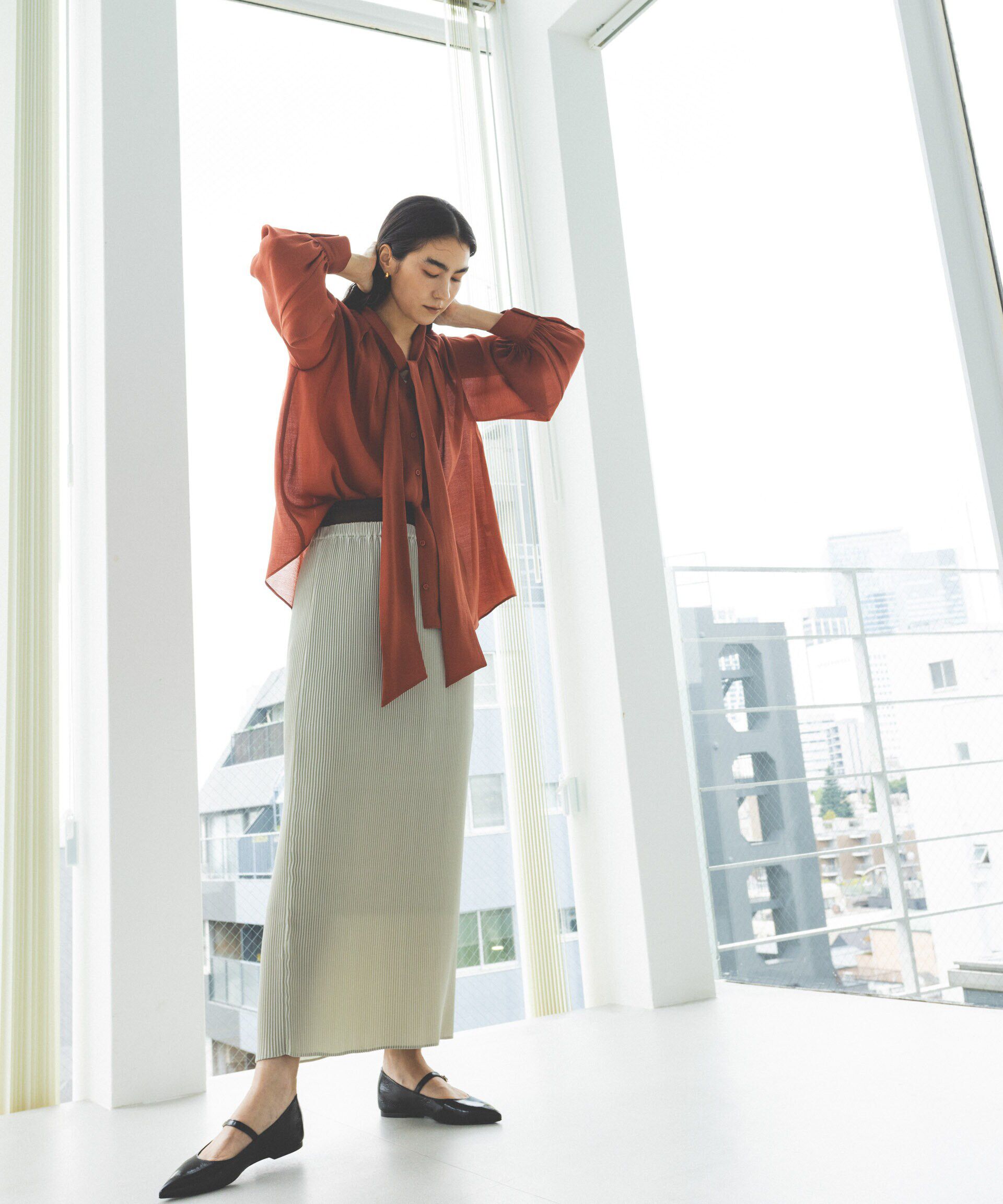 nano･universe「リンクルドビーリボンタイブラウス」|シャツ・ブラウス|