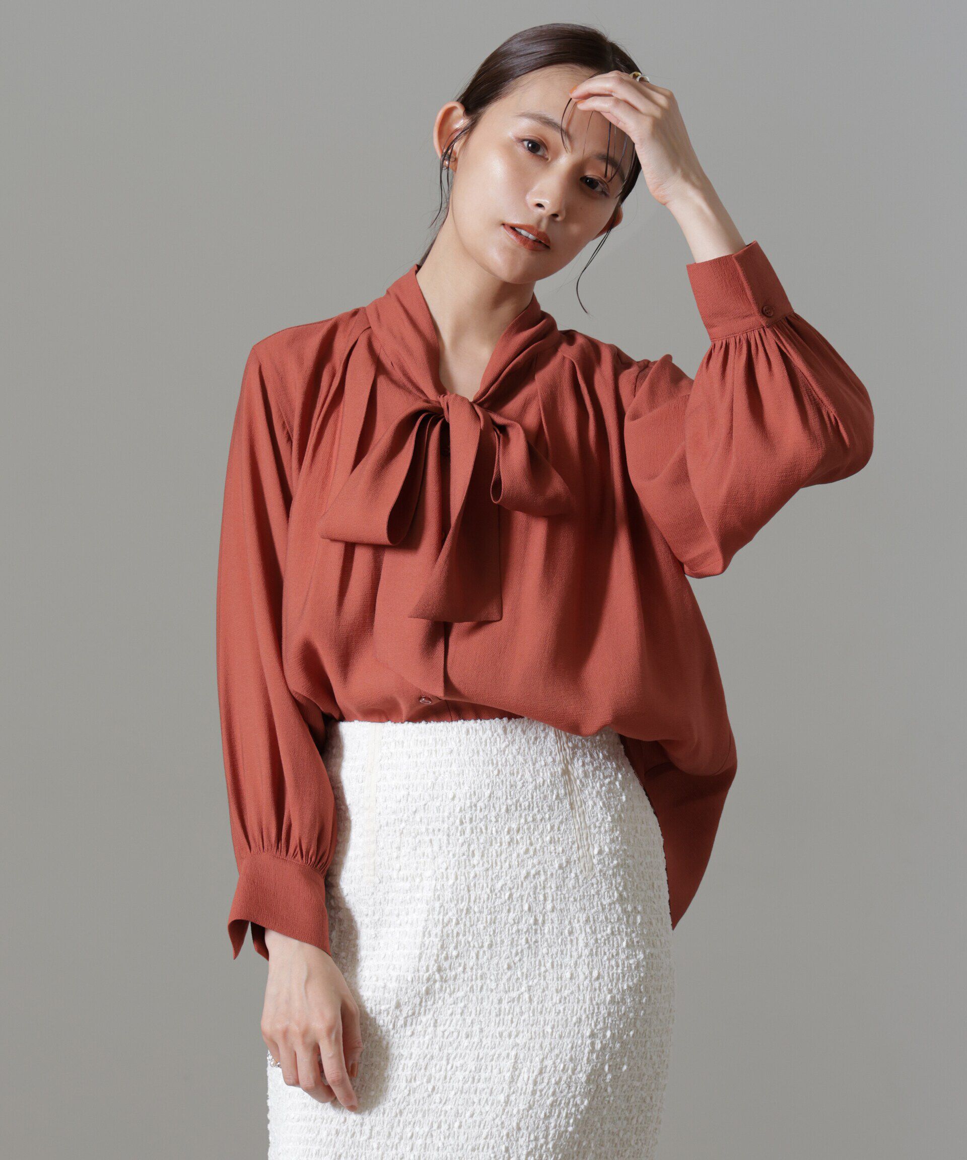 nano･universe「リンクルドビーリボンタイブラウス」|シャツ・ブラウス|