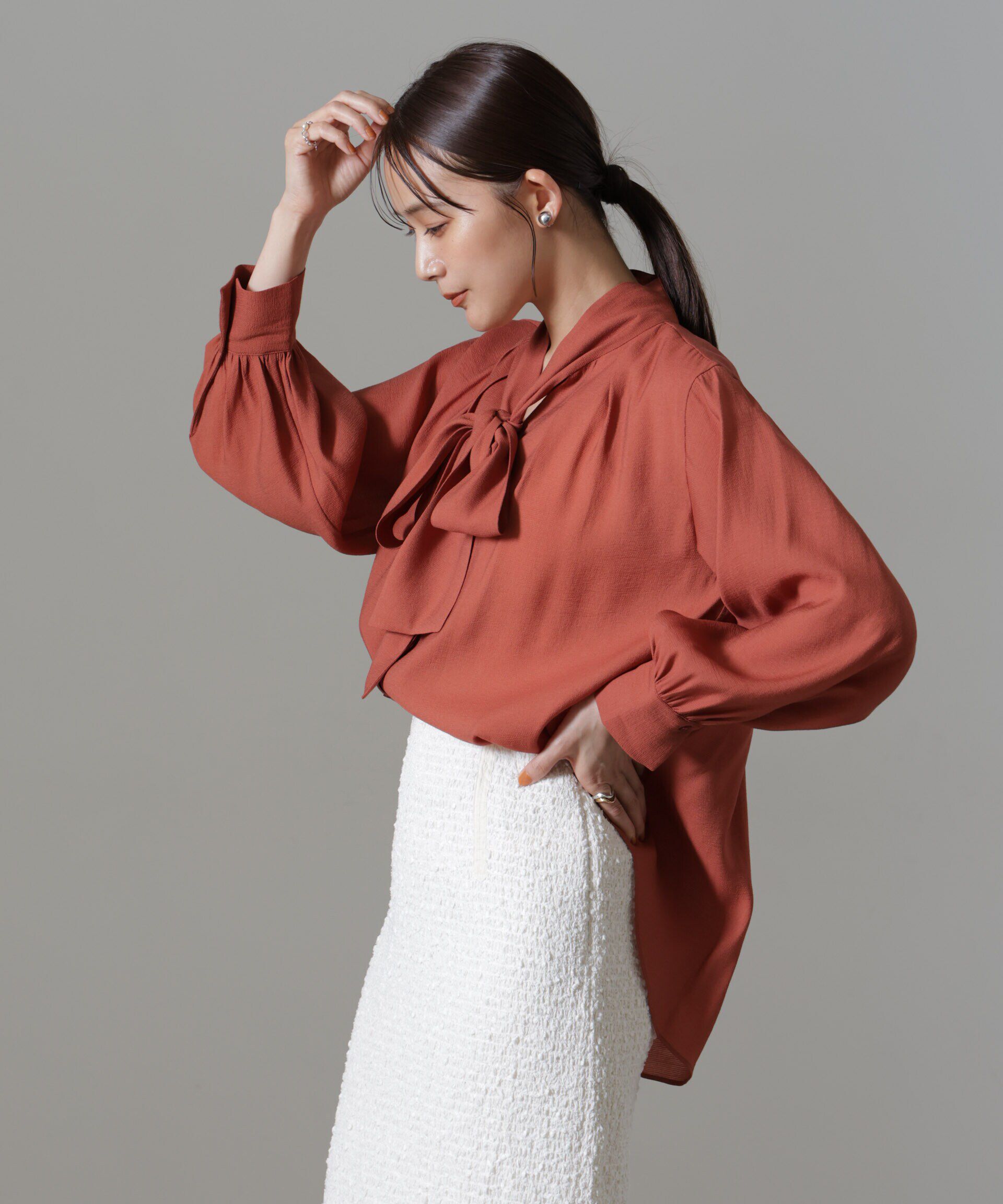 nano･universe「リンクルドビーリボンタイブラウス」|シャツ・ブラウス|