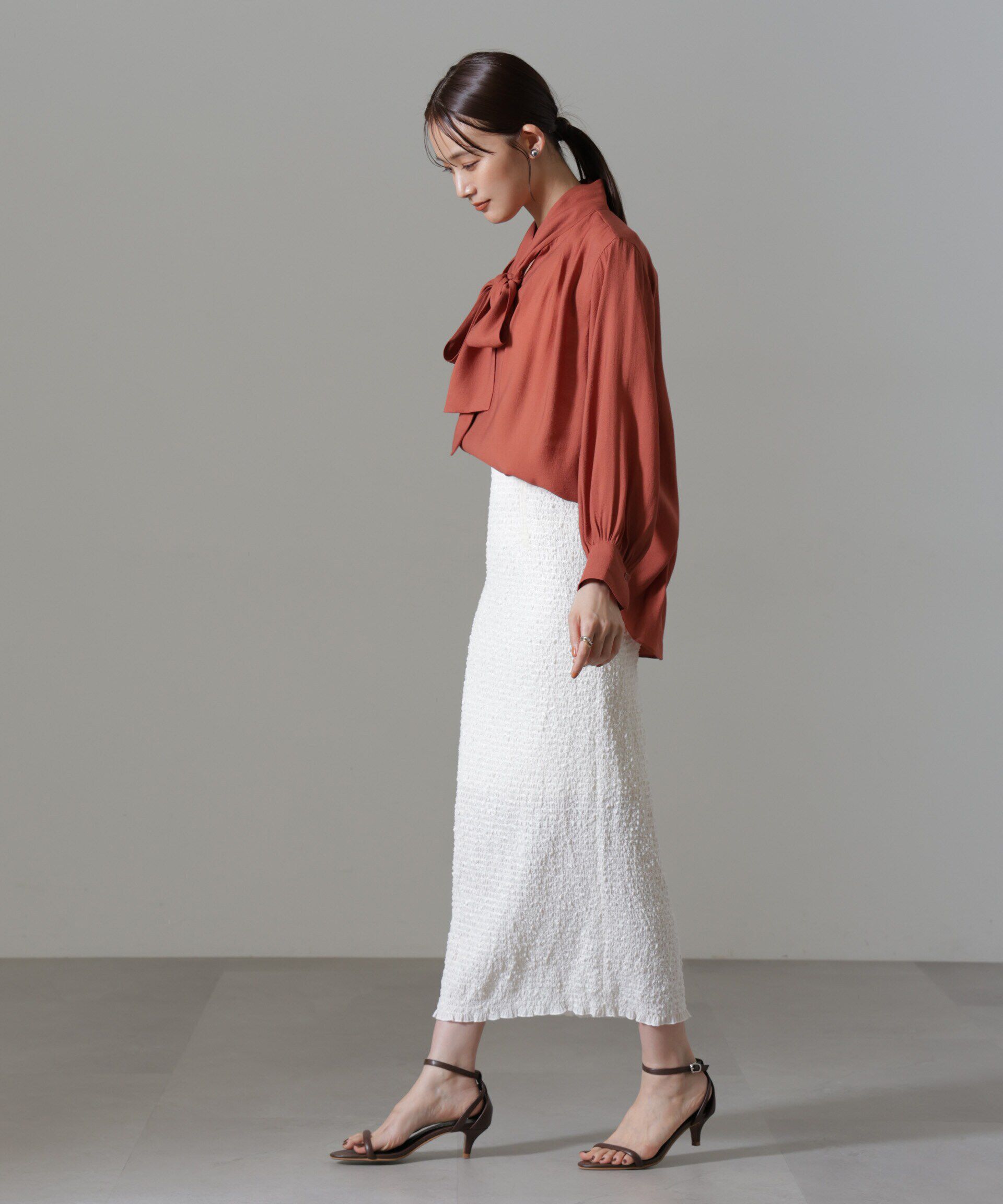 nano･universe「リンクルドビーリボンタイブラウス」|シャツ・ブラウス|