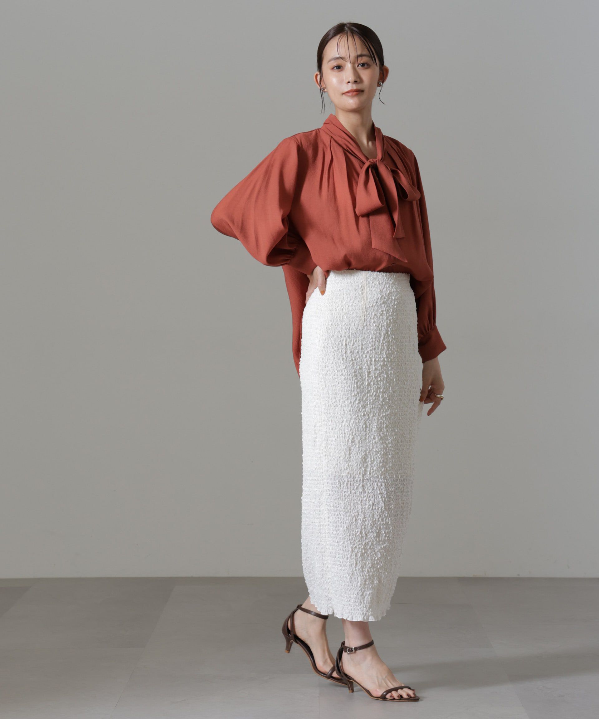 nano･universe「リンクルドビーリボンタイブラウス」|シャツ・ブラウス|