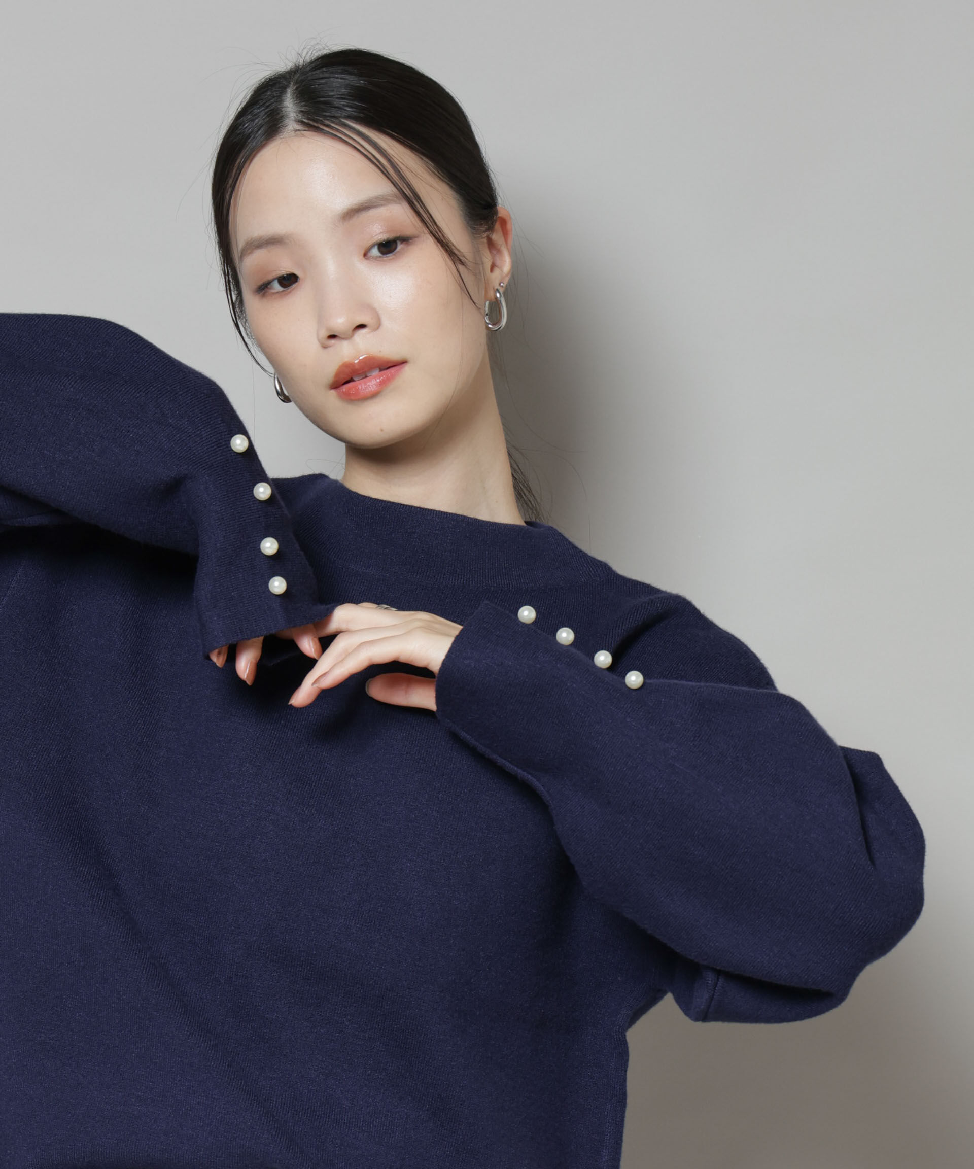 nano･universe「ミラノリブパールニットプルオーバー」|ニット・セーター|ネイビー
