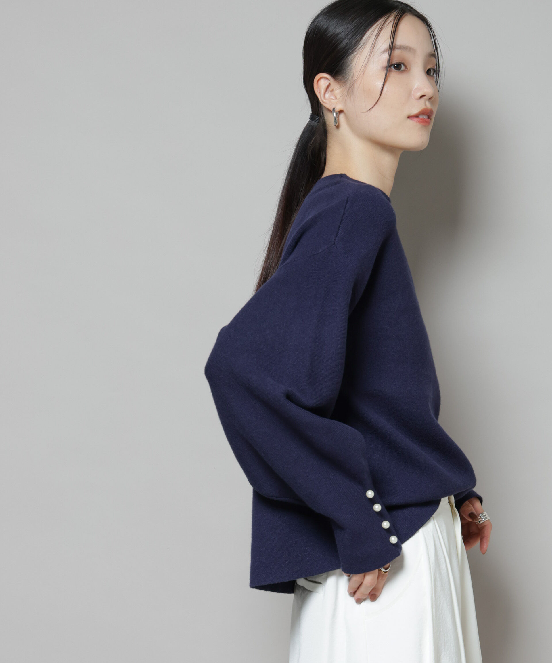 nano･universe「ミラノリブパールニットプルオーバー」|ニット・セーター|