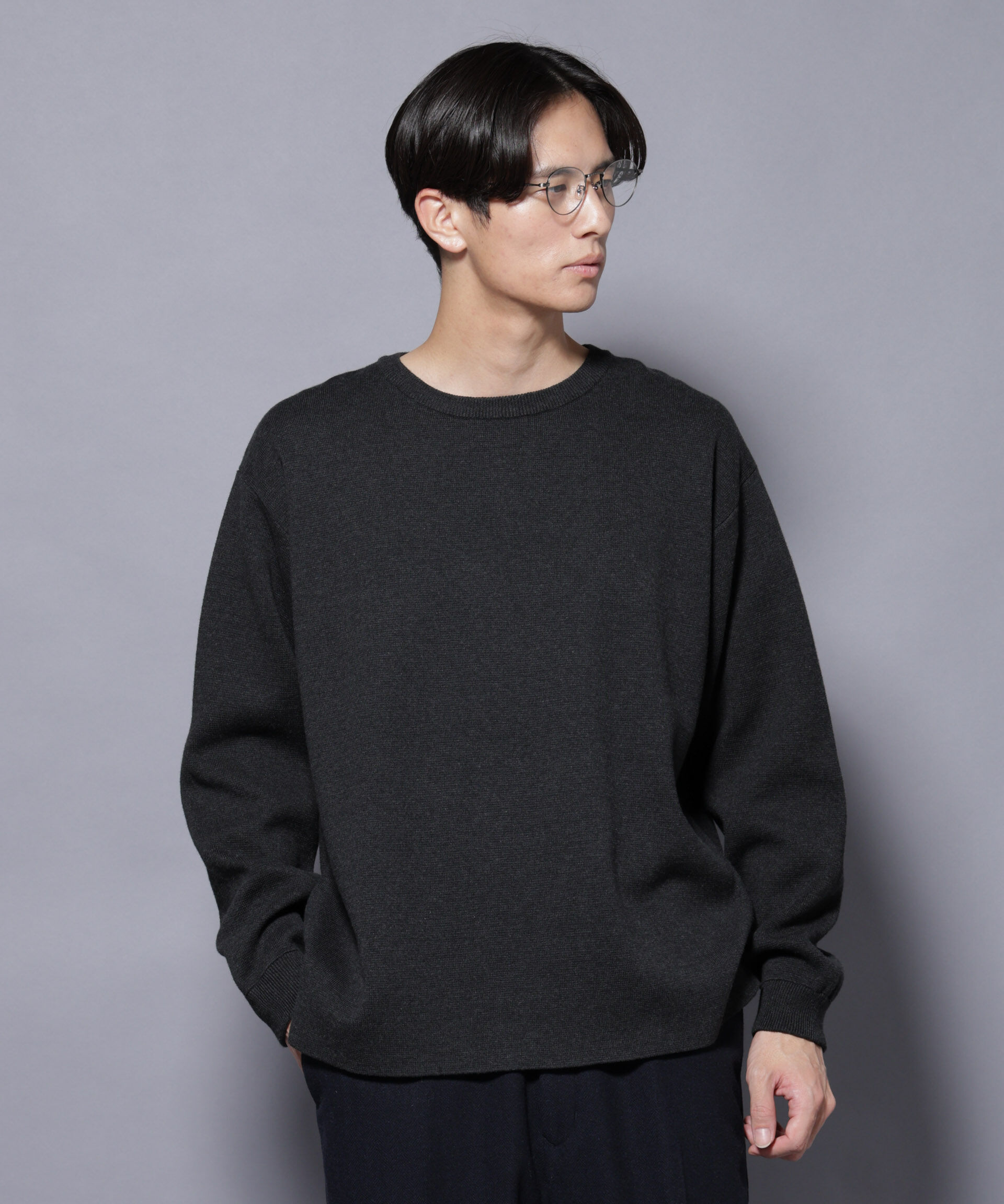 nano･universe「ミラノリブ ワイドクルーネックニット」|ニット・セーター|チャコール3