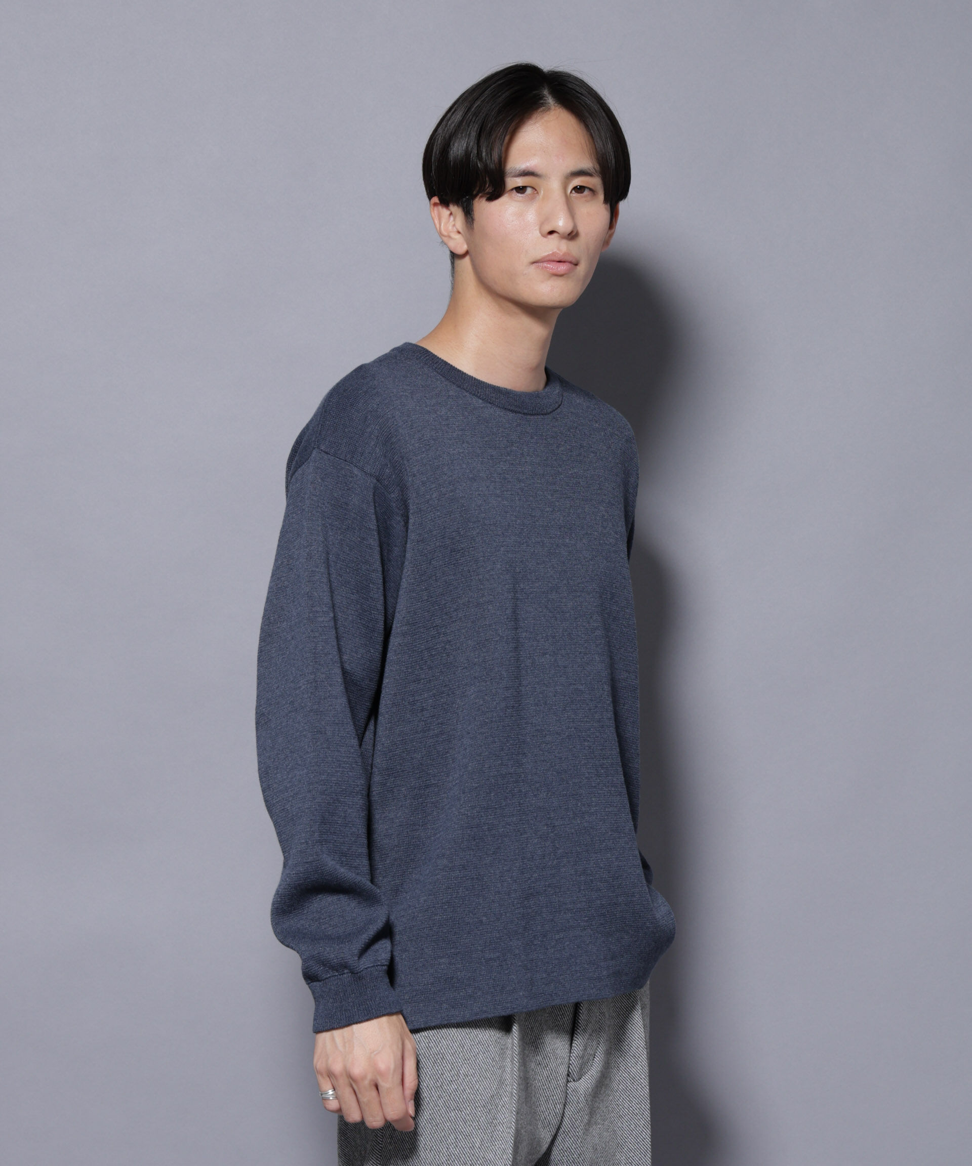 nano･universe「ミラノリブ ワイドクルーネックニット」|ニット・セーター|ブルー