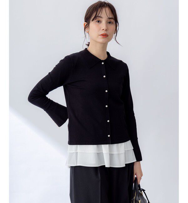 組曲「フレアスリーブニットポロ」|ニット・セーター|ブラック系