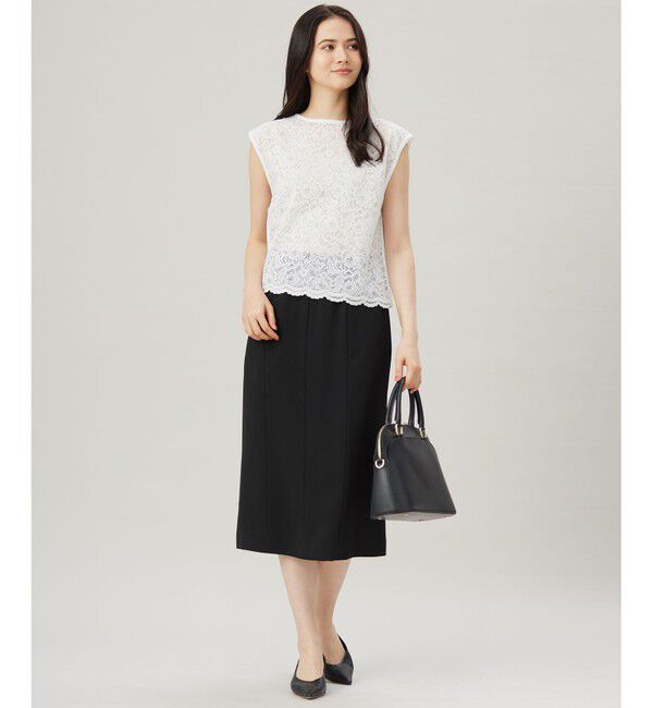 自由区「【洗える】クレープストレッチレースコンビ ニット」|ニット・セーター|