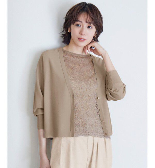 自由区「【洗える】クレープストレッチレースコンビ ニット」|ニット・セーター|シナモン