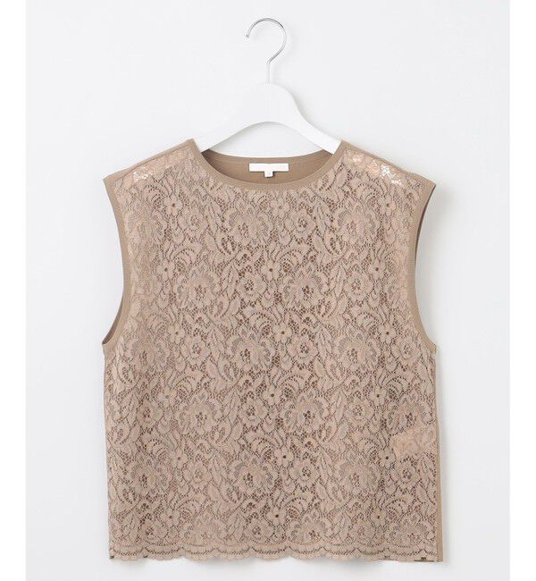 自由区「【洗える】クレープストレッチレースコンビ ニット」|ニット・セーター|