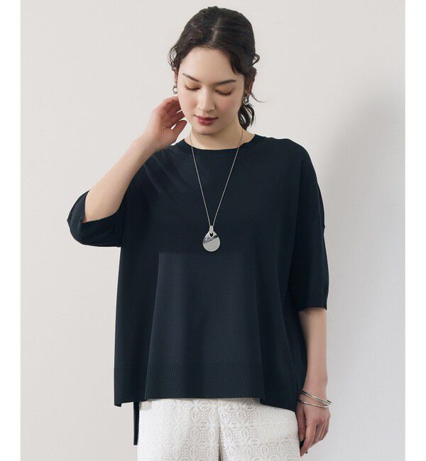 自由区「クレープストレッチプルオーバー ニットⅡ」|ニット・セーター|ブラック