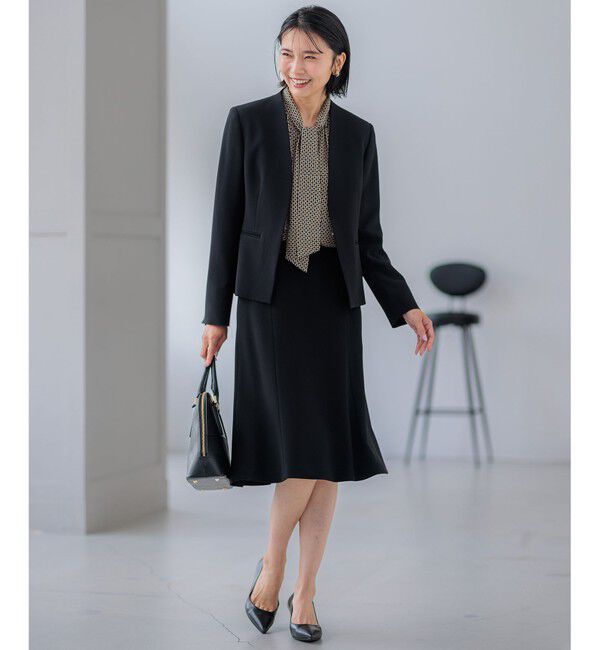 23区「【セットアップ対応/洗える】トリアセダブルジョーゼット ノーカラー ジャケット」|ノーカラージャケット|