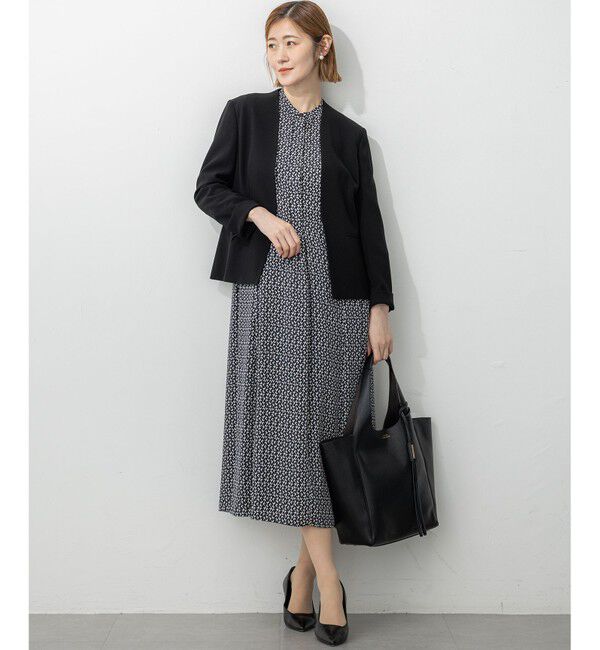 23区「【セットアップ対応/洗える】トリアセダブルジョーゼット ノーカラー ジャケット」|ノーカラージャケット|