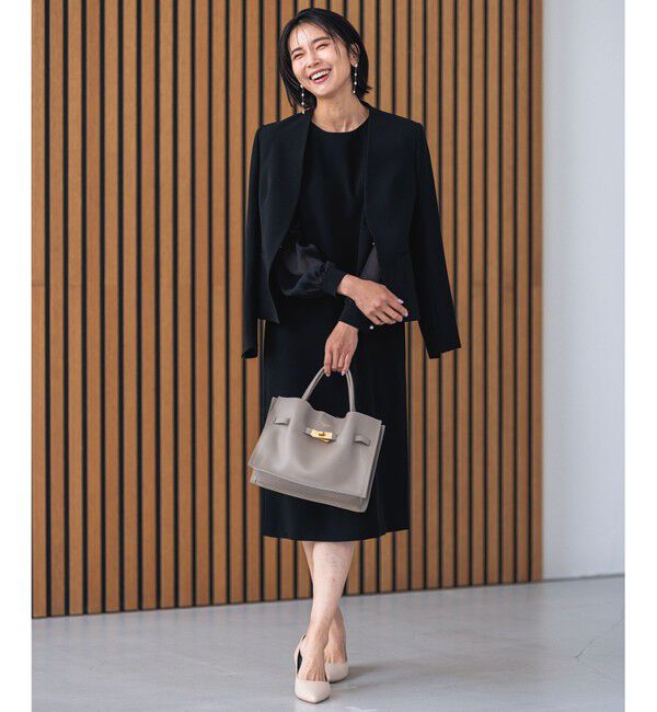 23区「【セットアップ対応/洗える】トリアセダブルジョーゼット ノーカラー ジャケット」|ノーカラージャケット|