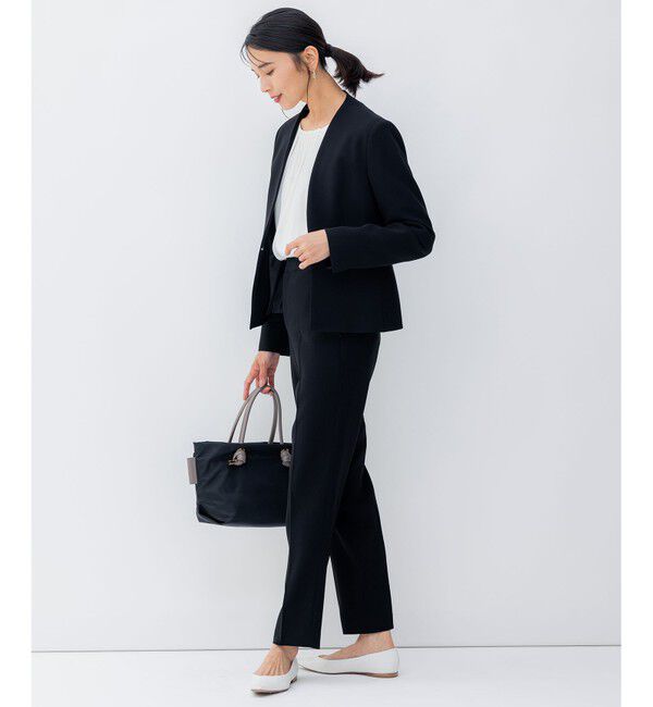 23区「【セットアップ対応/洗える】トリアセダブルジョーゼット ノーカラー ジャケット」|ノーカラージャケット|