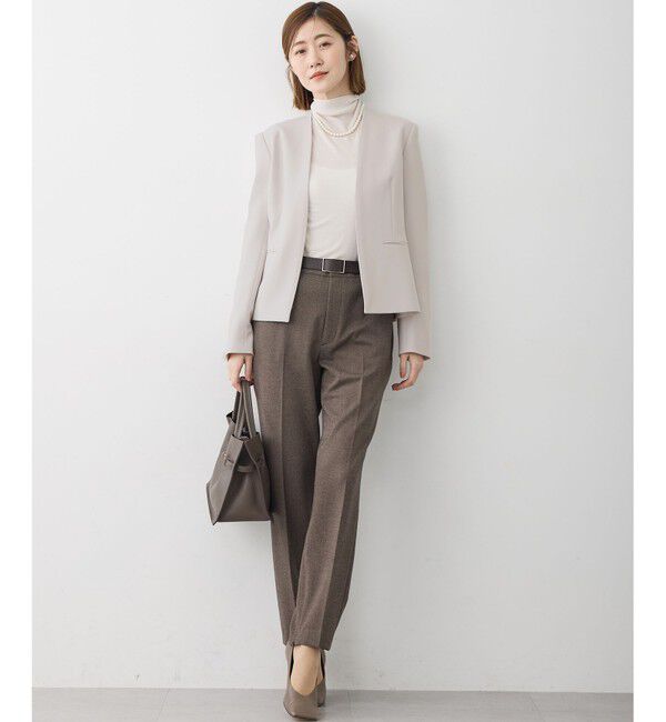 23区「【セットアップ対応/洗える】トリアセダブルジョーゼット ノーカラー ジャケット」|ノーカラージャケット|