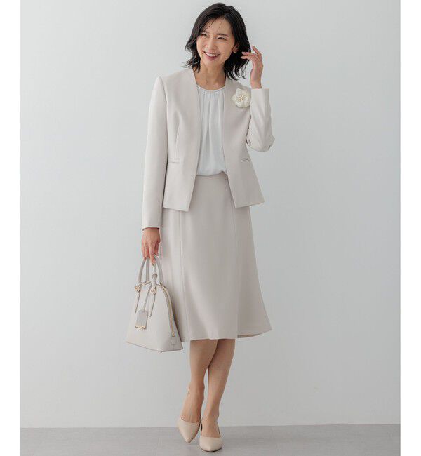 23区「【セットアップ対応/洗える】トリアセダブルジョーゼット ノーカラー ジャケット」|ノーカラージャケット|