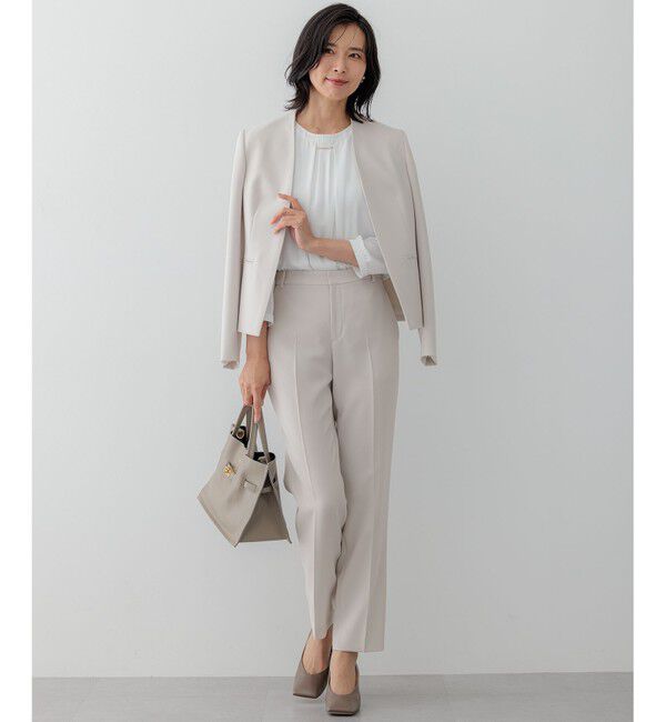 23区「【セットアップ対応/洗える】トリアセダブルジョーゼット ノーカラー ジャケット」|ノーカラージャケット|