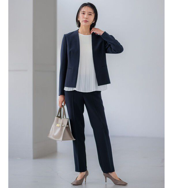 23区「【セットアップ対応/洗える】トリアセダブルジョーゼット ノーカラー ジャケット」|ノーカラージャケット|