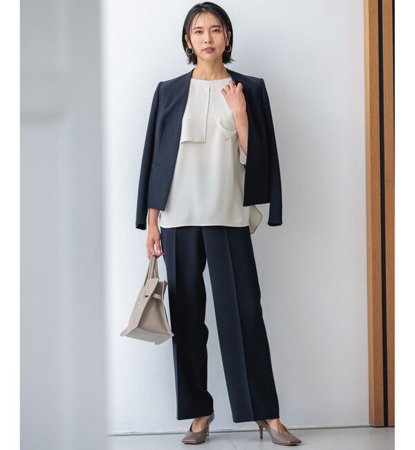 23区「【セットアップ対応/洗える】トリアセダブルジョーゼット ノーカラー ジャケット」|ノーカラージャケット|