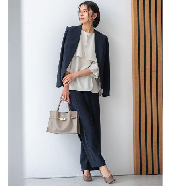 23区「【セットアップ対応/洗える】トリアセダブルジョーゼット ノーカラー ジャケット」|ノーカラージャケット|