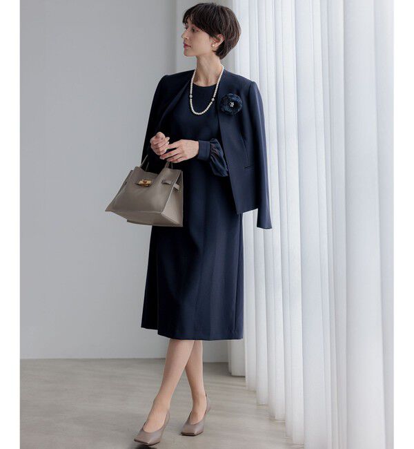 23区「【セットアップ対応/洗える】トリアセダブルジョーゼット ノーカラー ジャケット」|ノーカラージャケット|