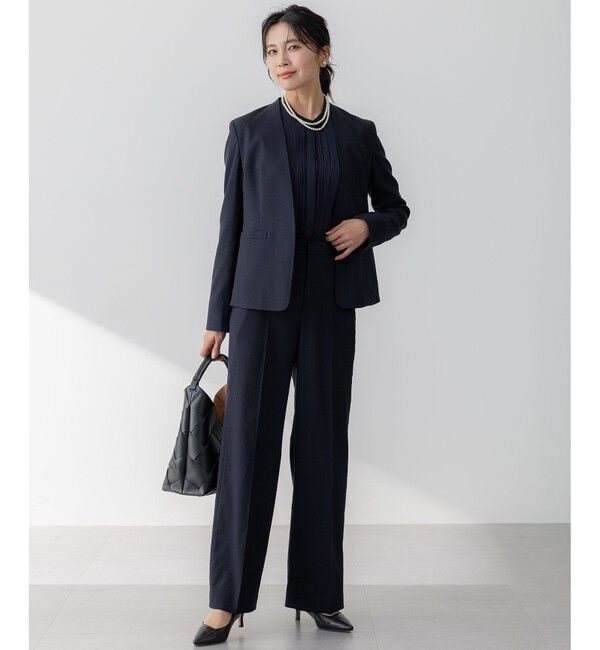 23区「【セットアップ対応/防シワ性/洗える】アイアスマットストレッチ ノーカラー ジャケット」|ノーカラージャケット|