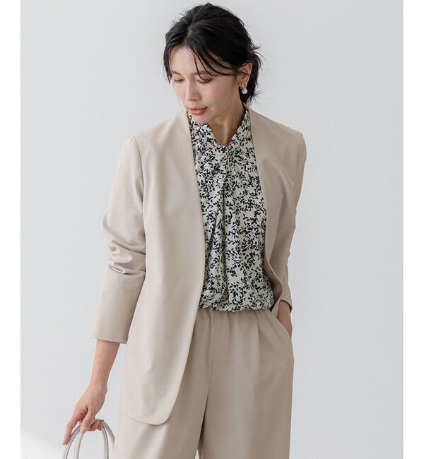 23区「【セットアップ対応/洗える】2WAYストレッチツイル ジャケット」|ノーカラージャケット|ベージュ系