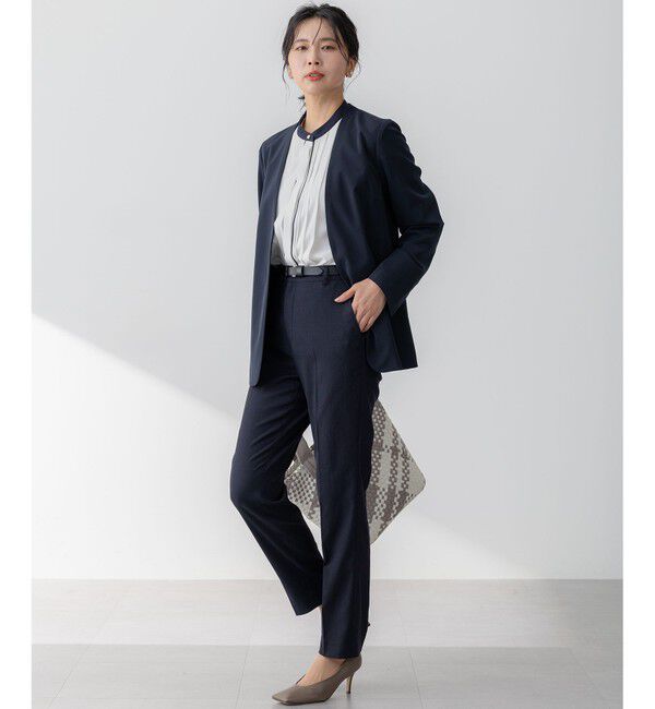 23区「【セットアップ対応/洗える】2WAYストレッチツイル ジャケット」|ノーカラージャケット|